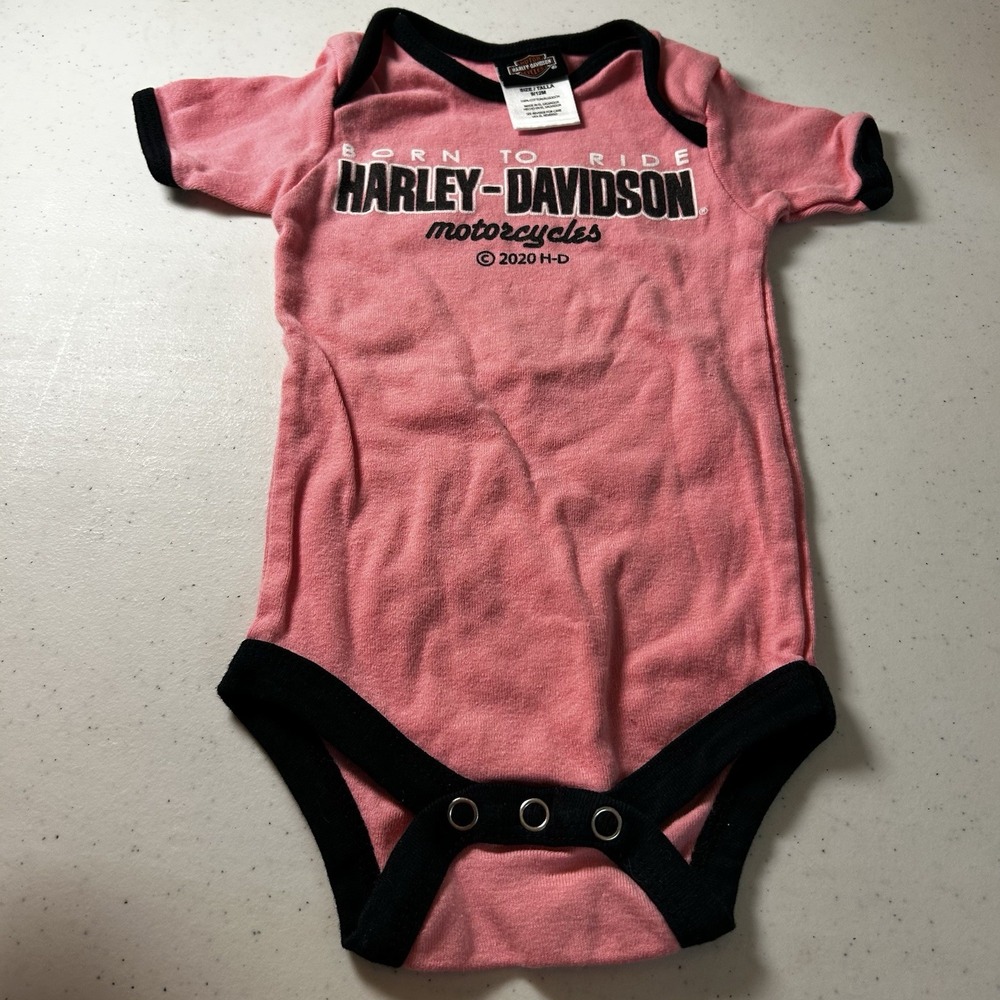 Pink HARLEY DAVIDSON MOTORCYCLES BABY JumpSuit /BODYSUIT - SIZE 9/12 Month #0174